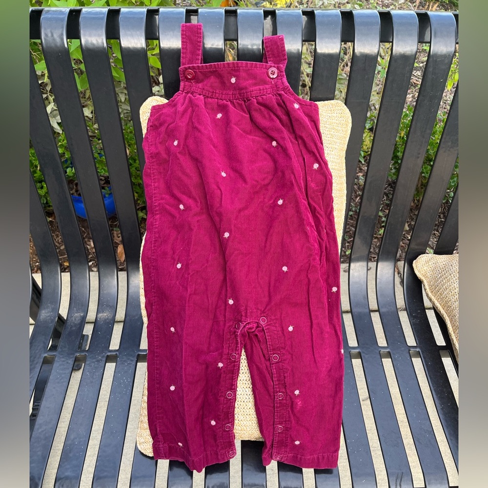 Girl’s Gymboree 18-24 corduroy overalls in wine color with embroidered rosettes